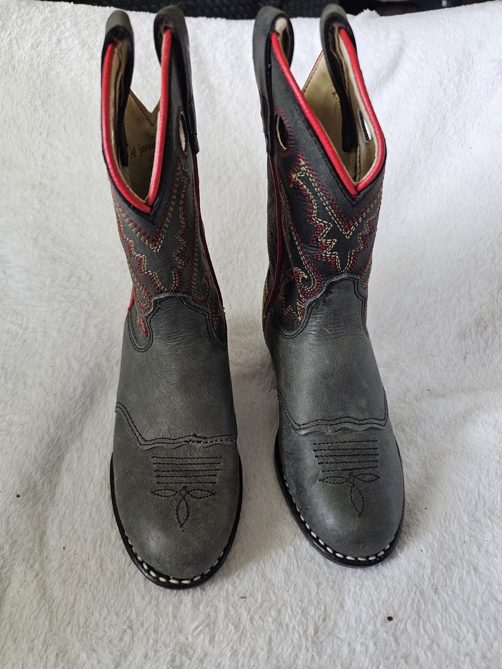 Kids Gray Western Cowboy Boots with Red Trim